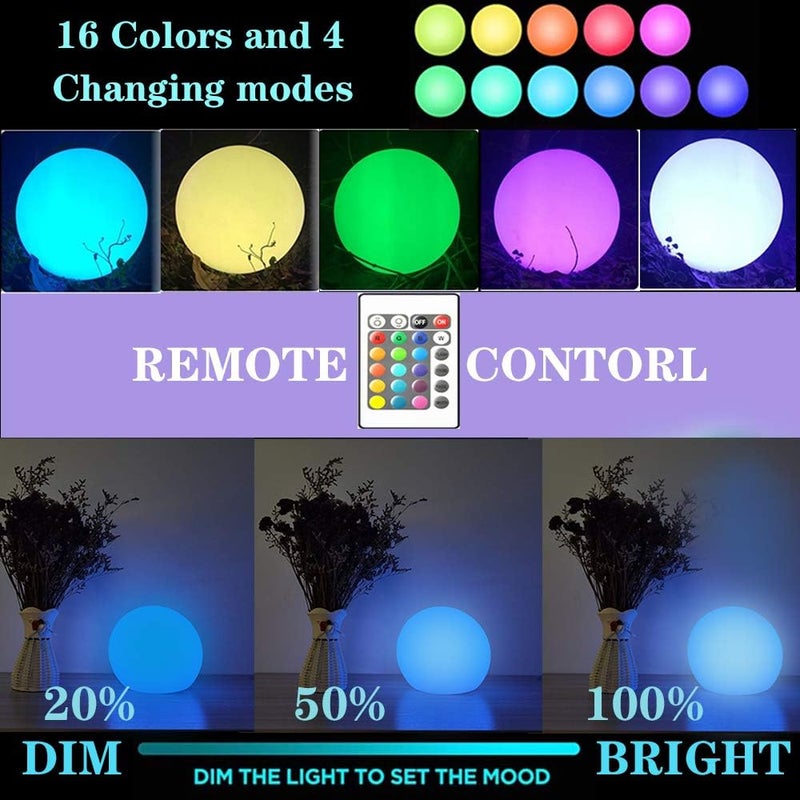 Borelor LED Ball Light, 6-Inch Rechargeable & Remote Control Globe Lights 16 RGB Colors Changing Indoor/Outdoor Night Light for Home/Party/Lawn/Desk Decoration - Image 3